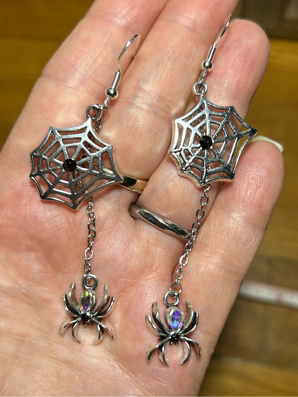3/$25 Silver Spider and Web Drop Earrings
